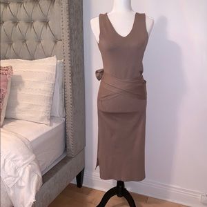Nude knit wrap dress